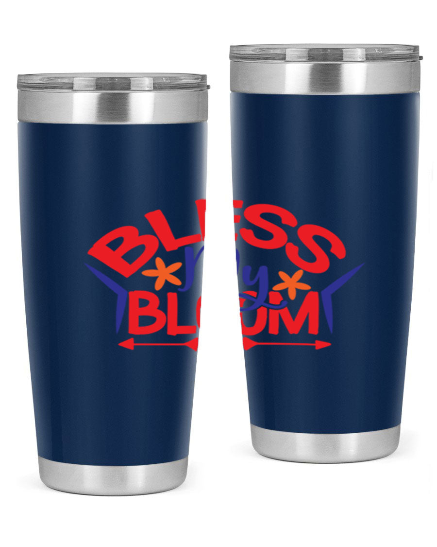 Bless My Bloom 20oz Tumbler in stainless steel with floral design, featuring a drink-thru lid.