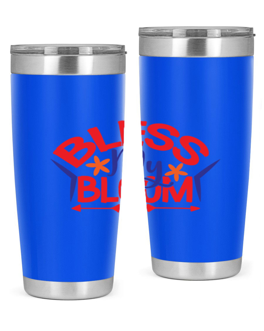 Bless My Bloom 20oz Tumbler in stainless steel with floral design, featuring a drink-thru lid.