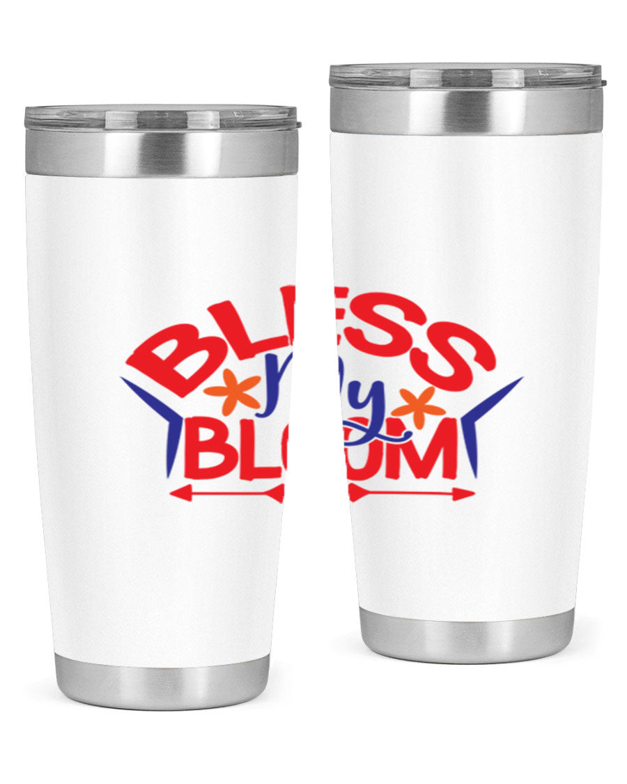 Bless My Bloom 20oz Tumbler in stainless steel with floral design, featuring a drink-thru lid.