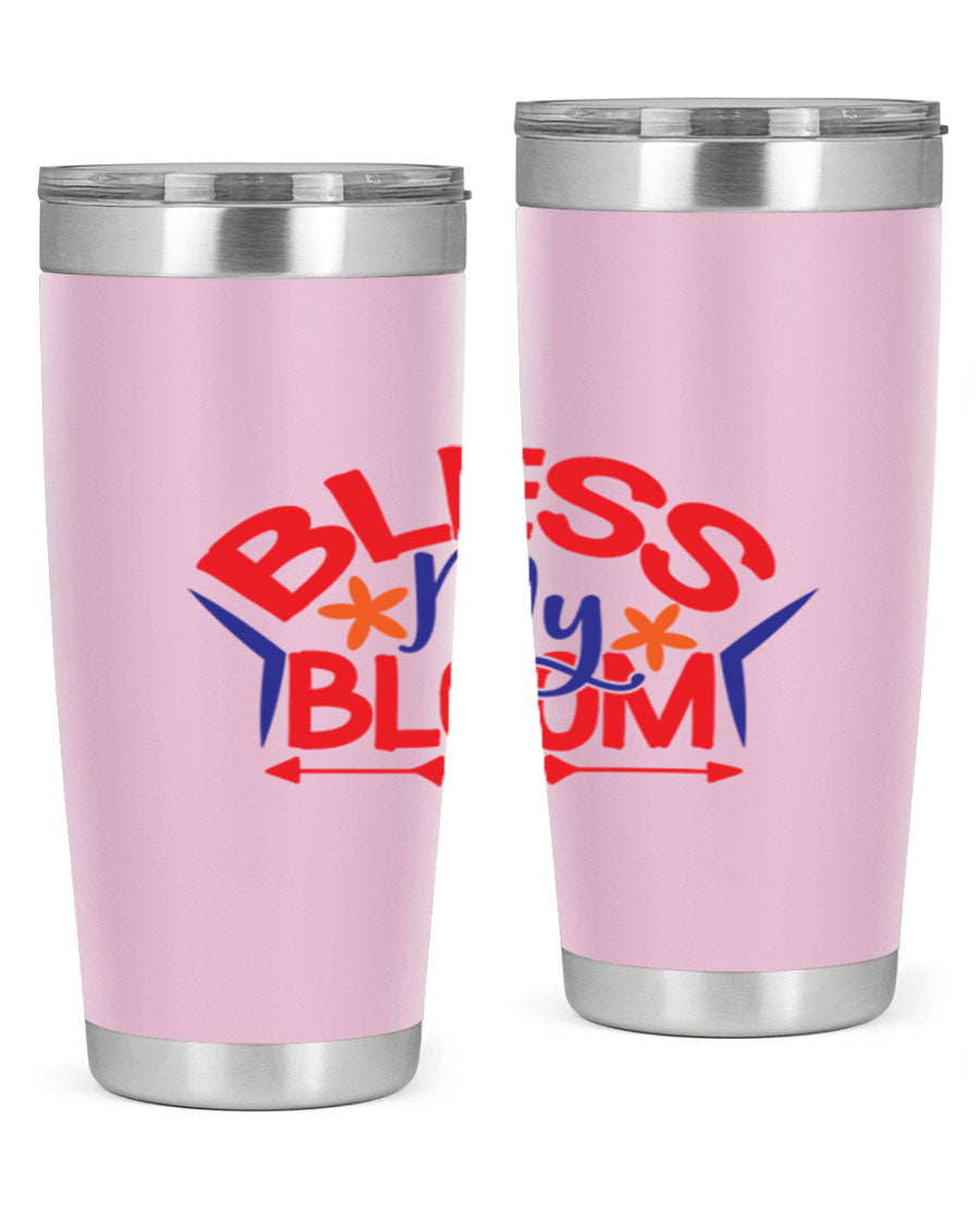 Bless My Bloom 20oz Tumbler in stainless steel with floral design, featuring a drink-thru lid.