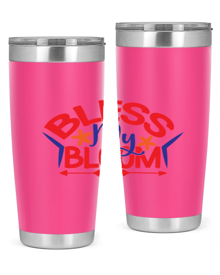 Bless My Bloom 20oz Tumbler in stainless steel with floral design, featuring a drink-thru lid.