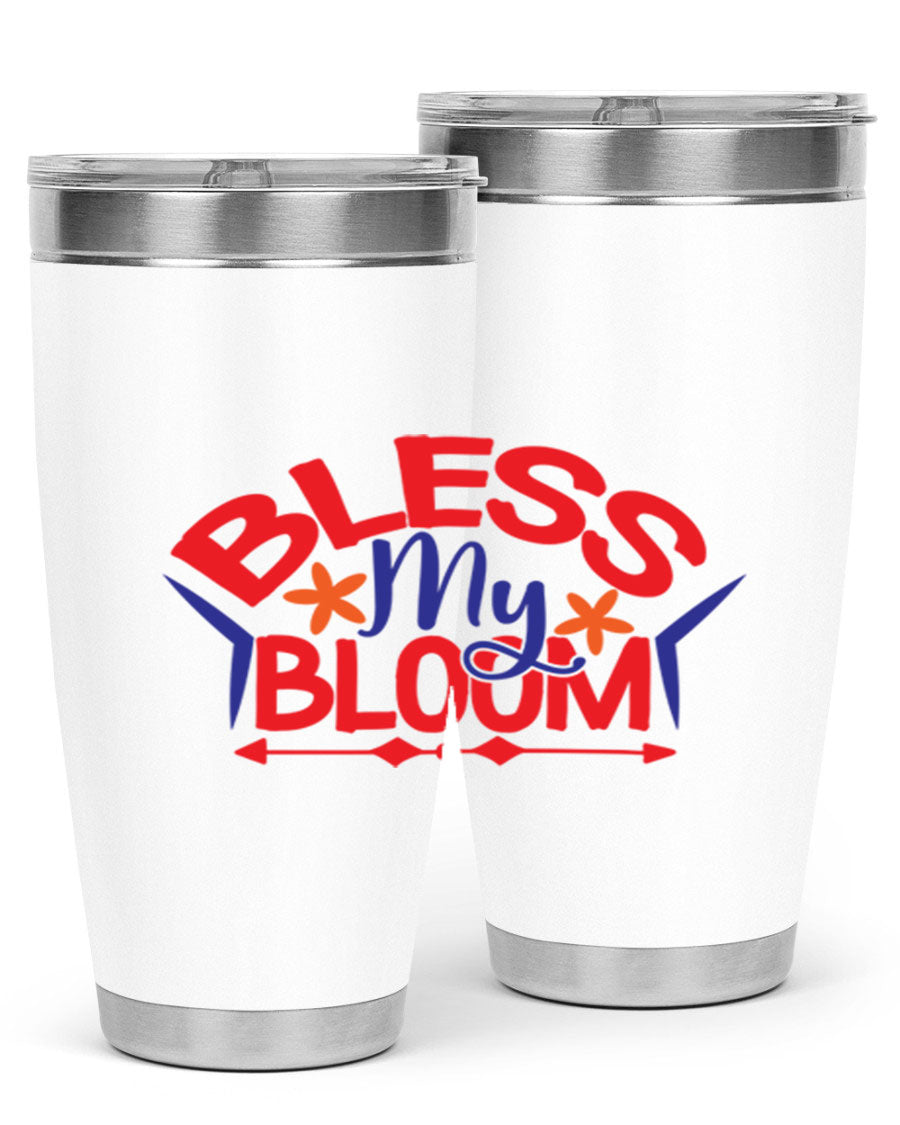 Bless My Bloom 20oz Tumbler in stainless steel with floral design, featuring a drink-thru lid.