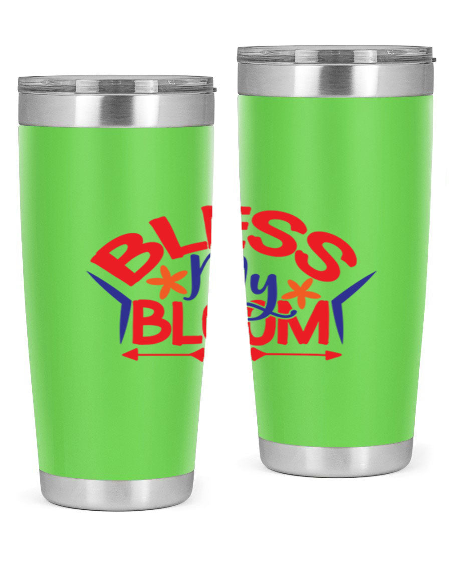 Bless My Bloom 20oz Tumbler in stainless steel with floral design, featuring a drink-thru lid.