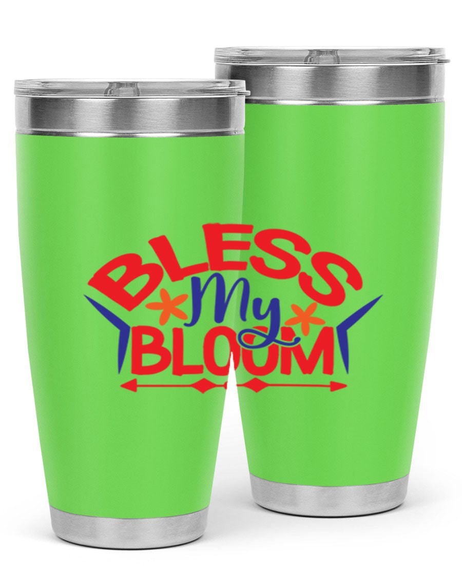 Bless My Bloom 20oz Tumbler in stainless steel with floral design, featuring a drink-thru lid.