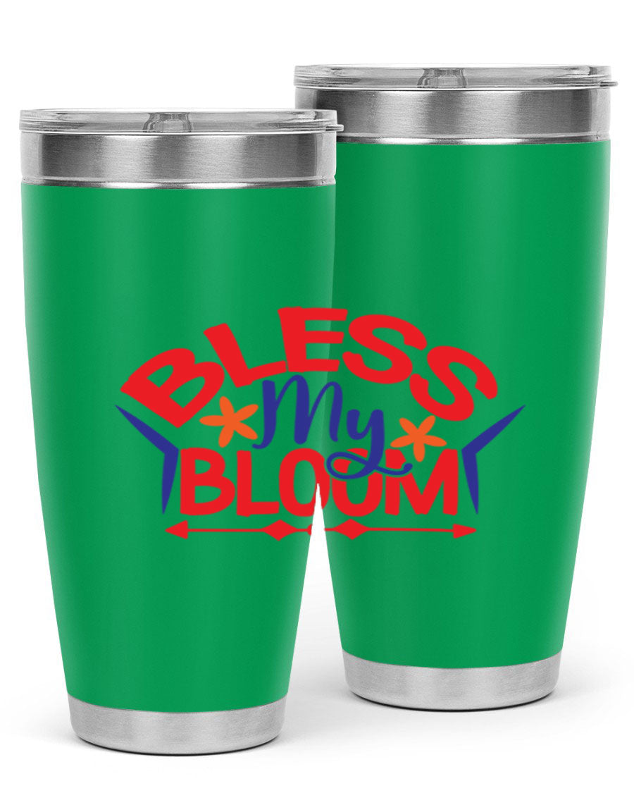 Bless My Bloom 20oz Tumbler in stainless steel with floral design, featuring a drink-thru lid.