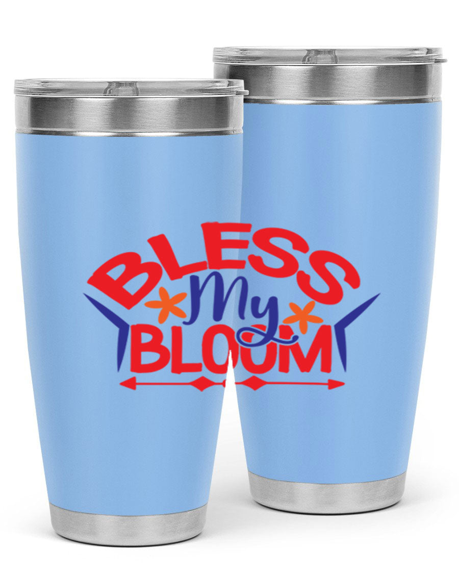 Bless My Bloom 20oz Tumbler in stainless steel with floral design, featuring a drink-thru lid.