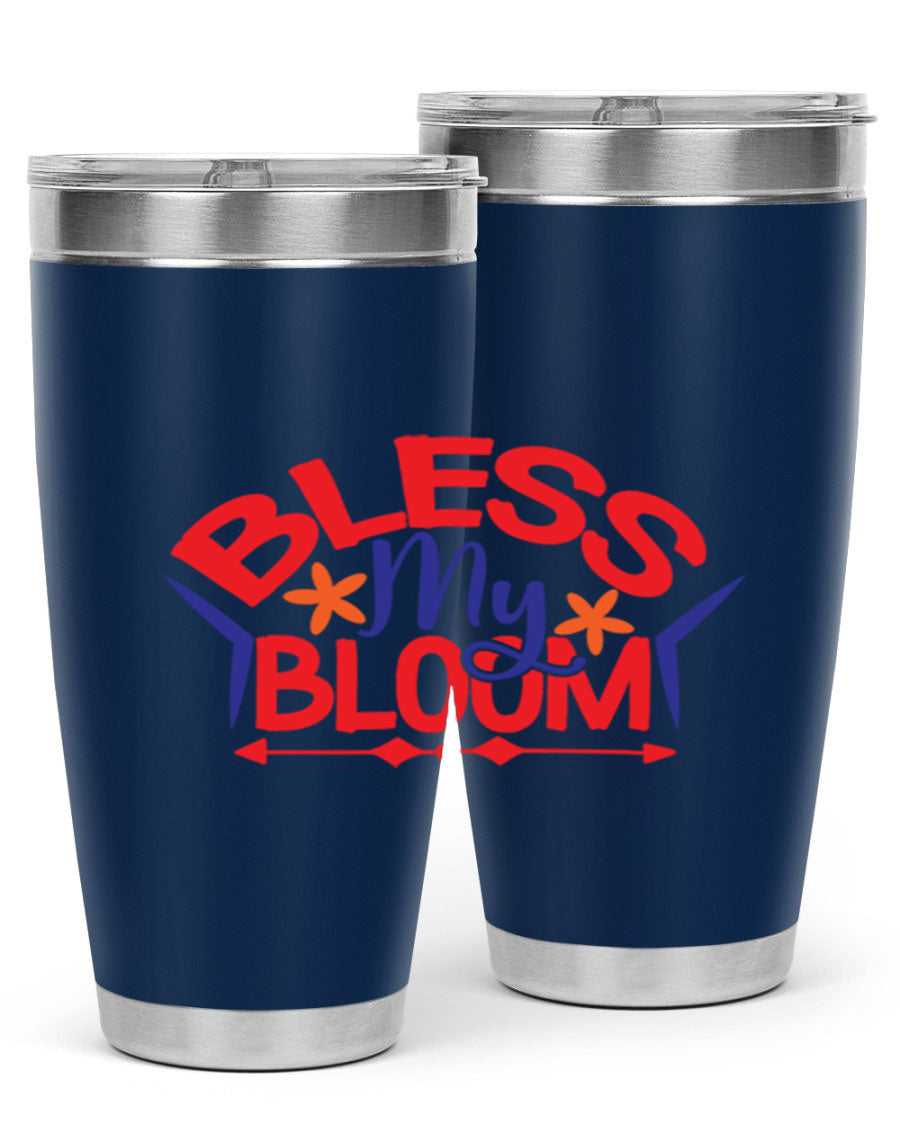 Bless My Bloom 20oz Tumbler in stainless steel with floral design, featuring a drink-thru lid.