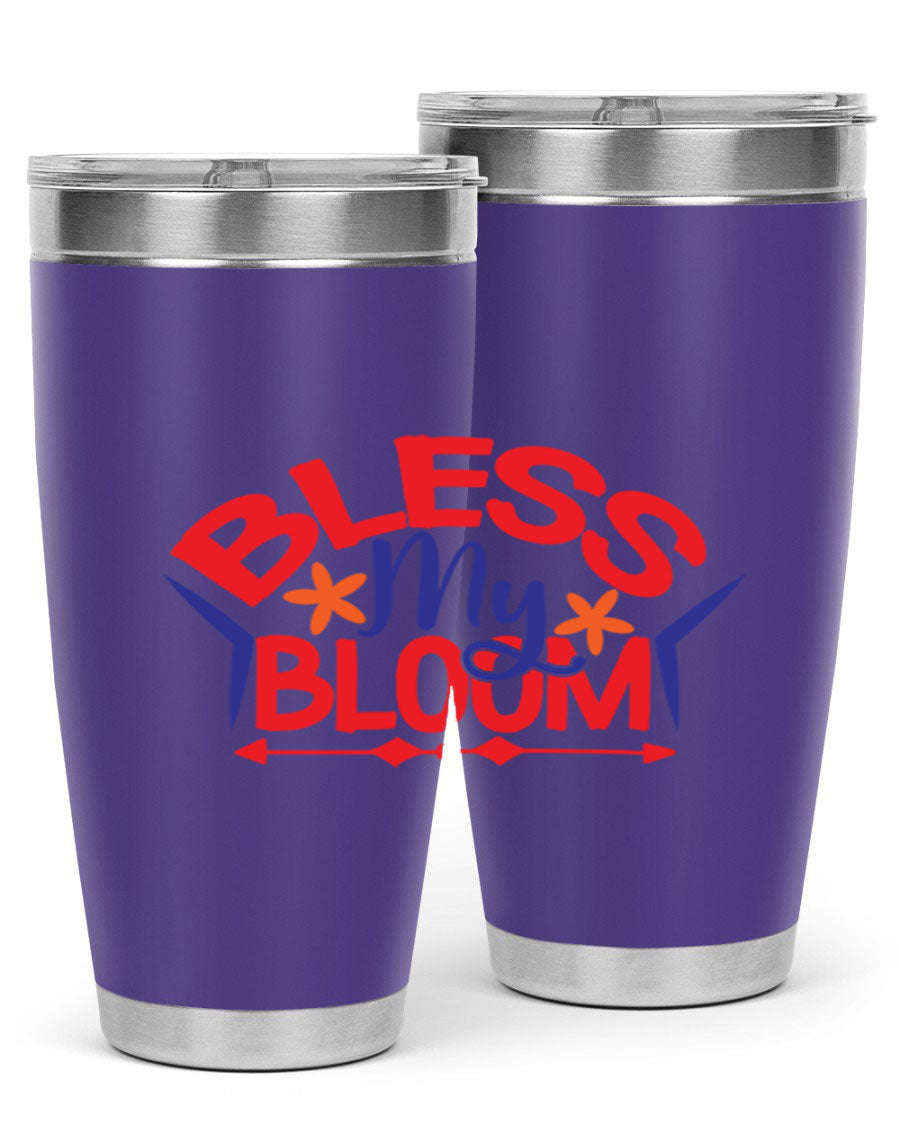 Bless My Bloom 20oz Tumbler in stainless steel with floral design, featuring a drink-thru lid.