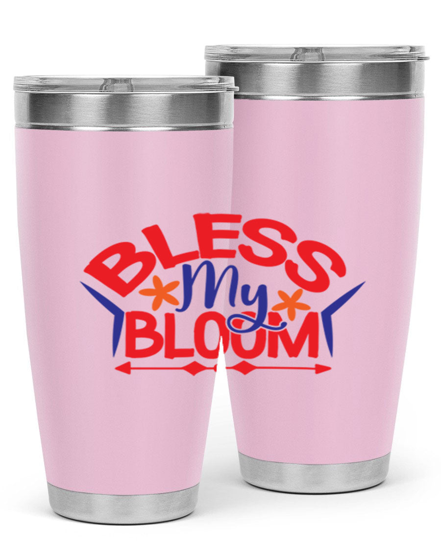 Bless My Bloom 20oz Tumbler in stainless steel with floral design, featuring a drink-thru lid.