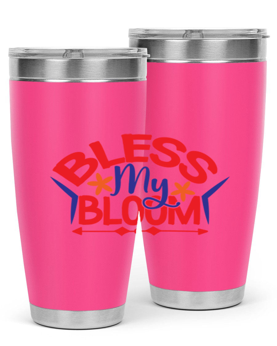 Bless My Bloom 20oz Tumbler in stainless steel with floral design, featuring a drink-thru lid.