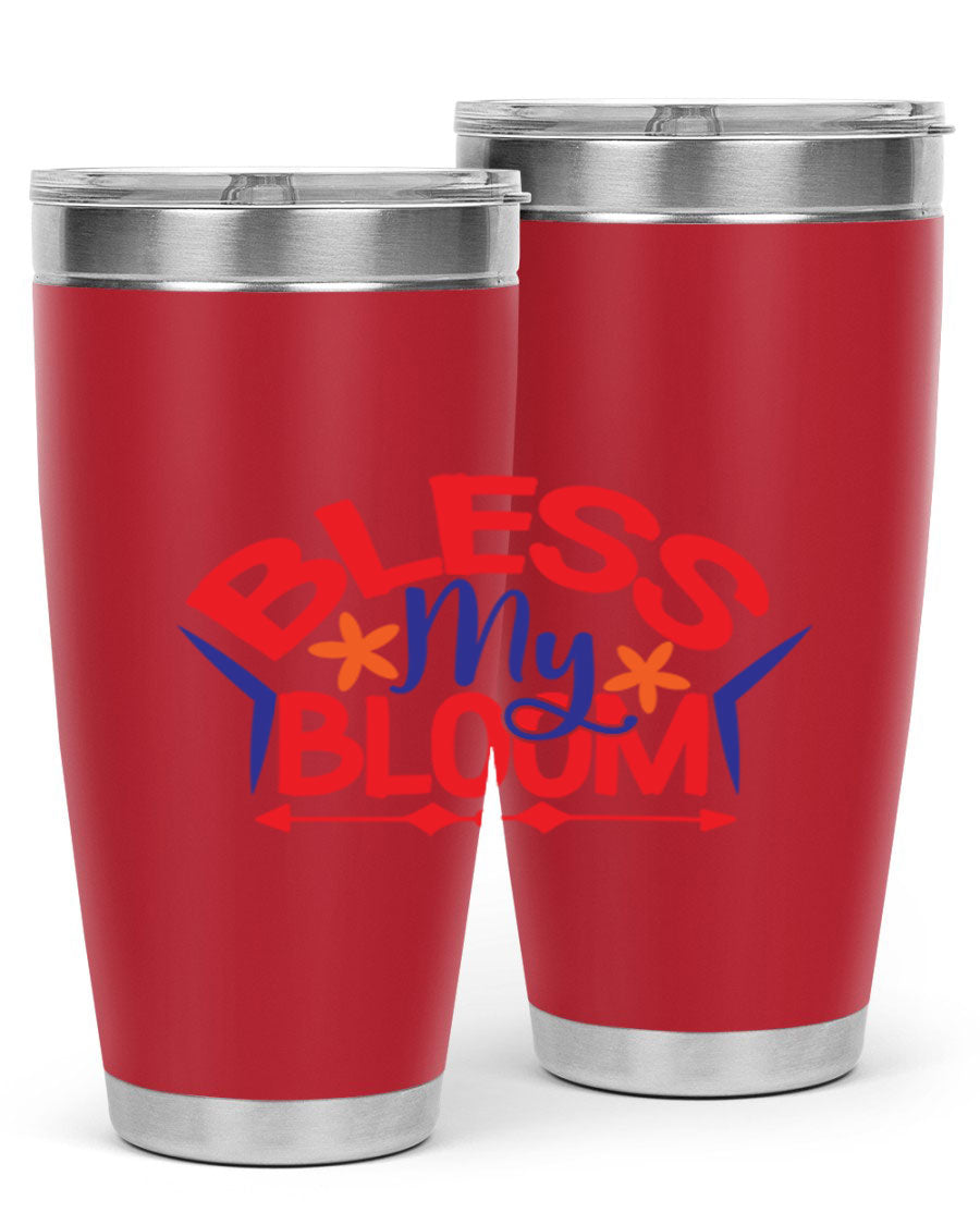 Bless My Bloom 20oz Tumbler in stainless steel with floral design, featuring a drink-thru lid.