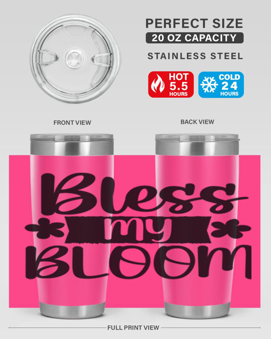 Bless My Bloom 20oz Tumbler featuring a vibrant floral design, made of stainless steel with a copper lining, perfect for hot and cold beverages.