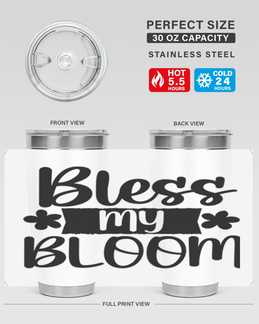 Bless My Bloom 20oz Tumbler featuring a vibrant floral design, made of stainless steel with a copper lining, perfect for hot and cold beverages.