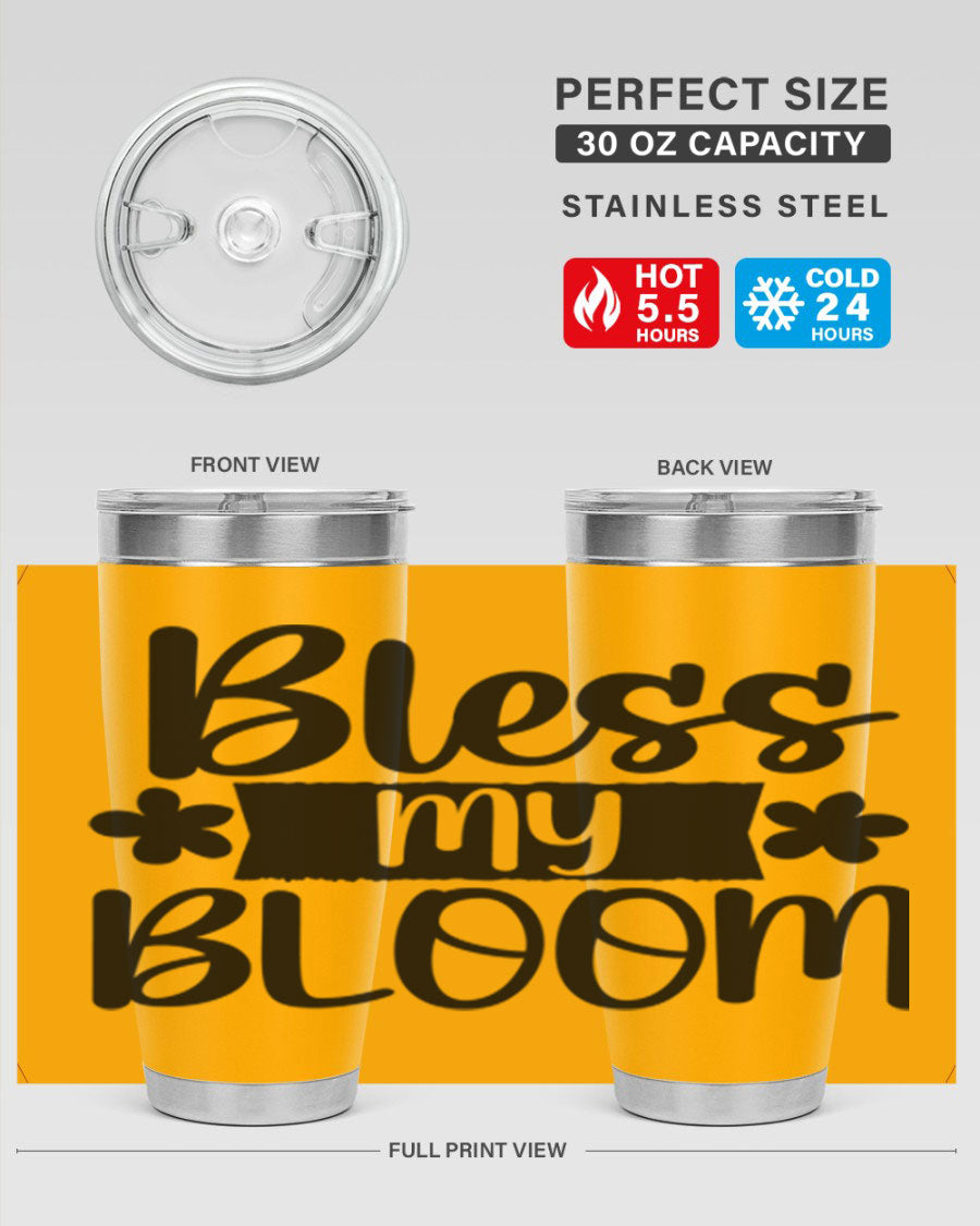 Bless My Bloom 20oz Tumbler featuring a vibrant floral design, made of stainless steel with a copper lining, perfect for hot and cold beverages.