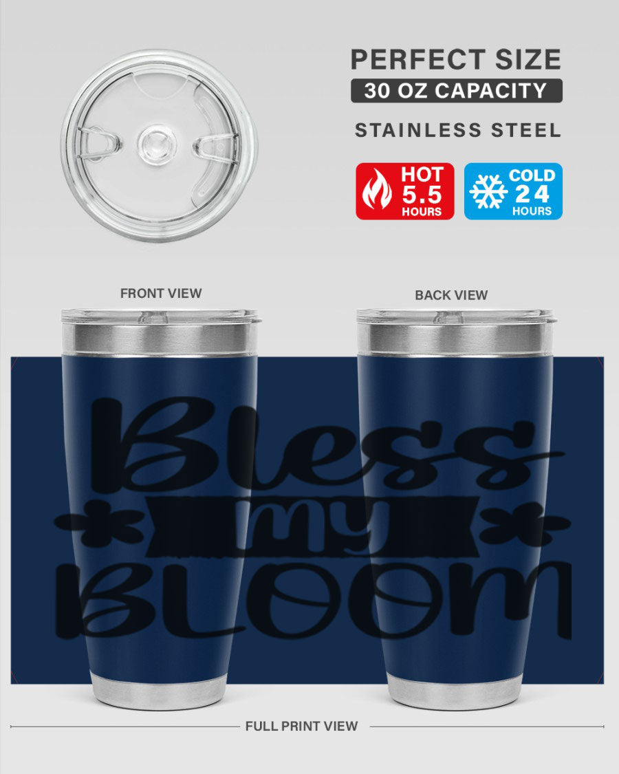 Bless My Bloom 20oz Tumbler featuring a vibrant floral design, made of stainless steel with a copper lining, perfect for hot and cold beverages.