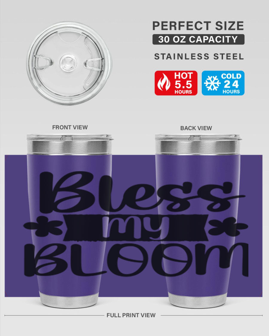 Bless My Bloom 20oz Tumbler featuring a vibrant floral design, made of stainless steel with a copper lining, perfect for hot and cold beverages.