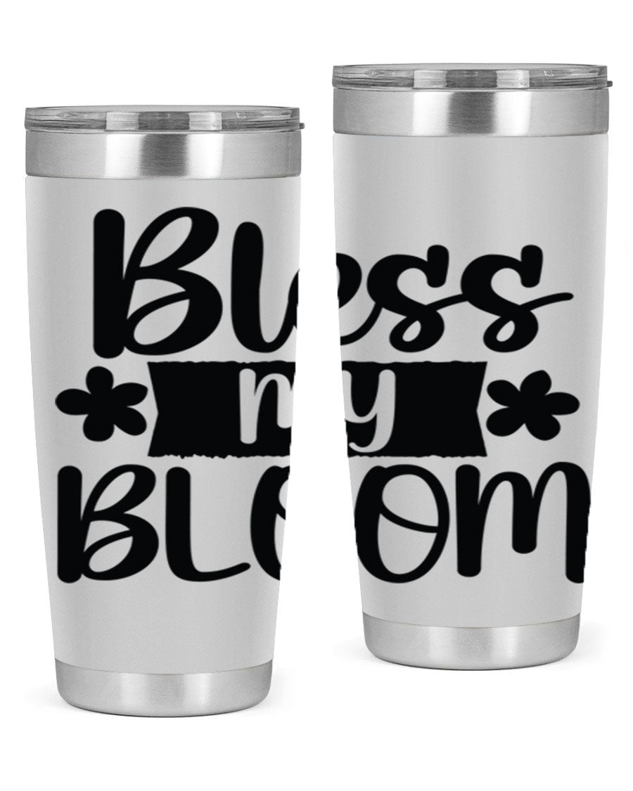 Bless My Bloom 20oz Tumbler featuring a vibrant floral design, made of stainless steel with a copper lining, perfect for hot and cold beverages.