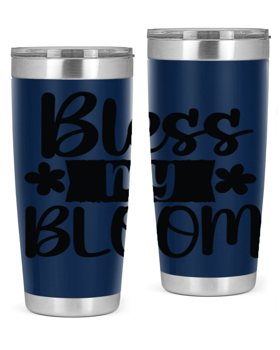 Bless My Bloom 20oz Tumbler featuring a vibrant floral design, made of stainless steel with a copper lining, perfect for hot and cold beverages.