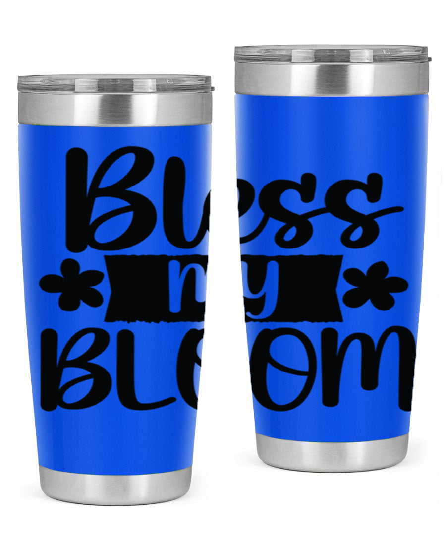 Bless My Bloom 20oz Tumbler featuring a vibrant floral design, made of stainless steel with a copper lining, perfect for hot and cold beverages.