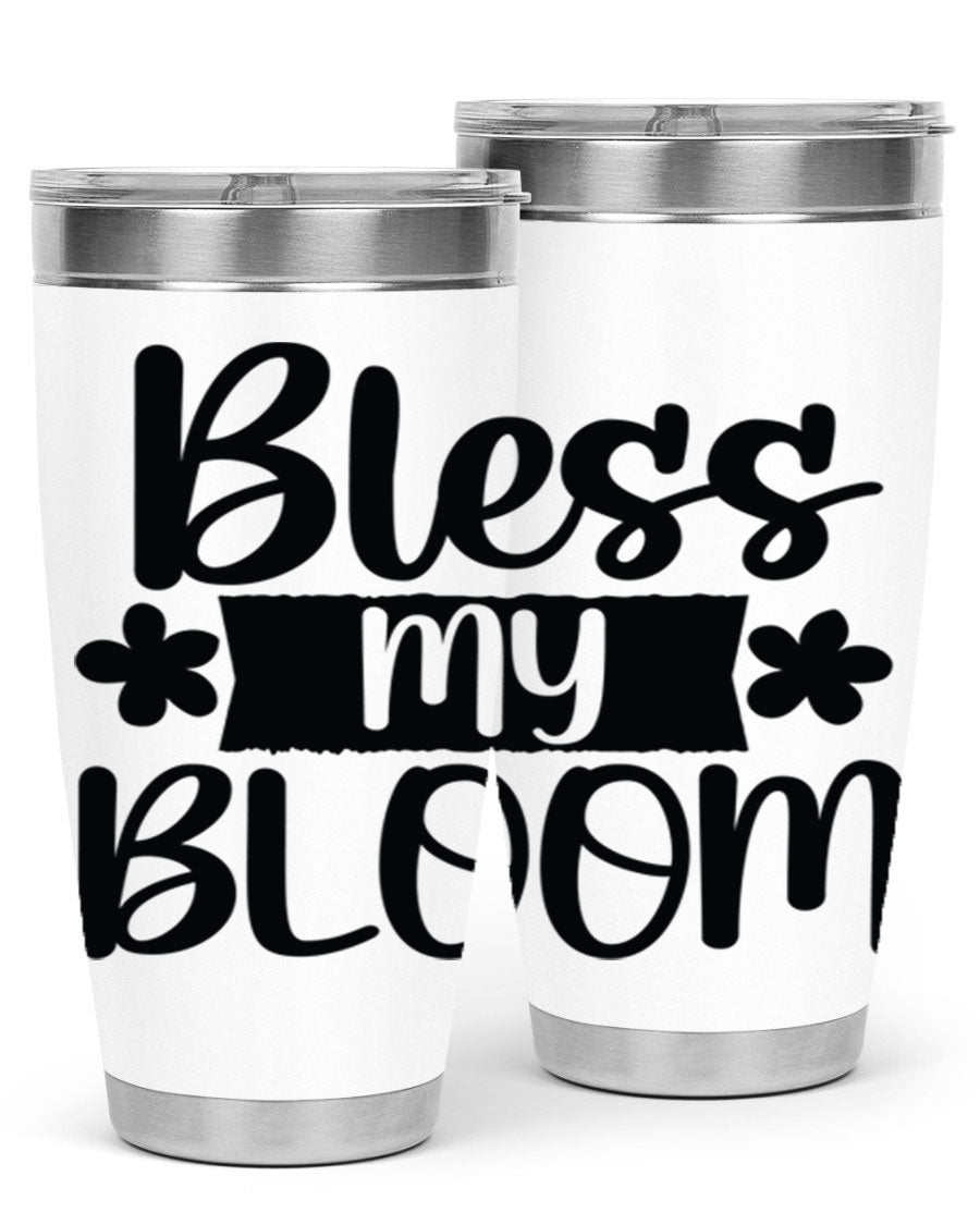 Bless My Bloom 20oz Tumbler featuring a vibrant floral design, made of stainless steel with a copper lining, perfect for hot and cold beverages.