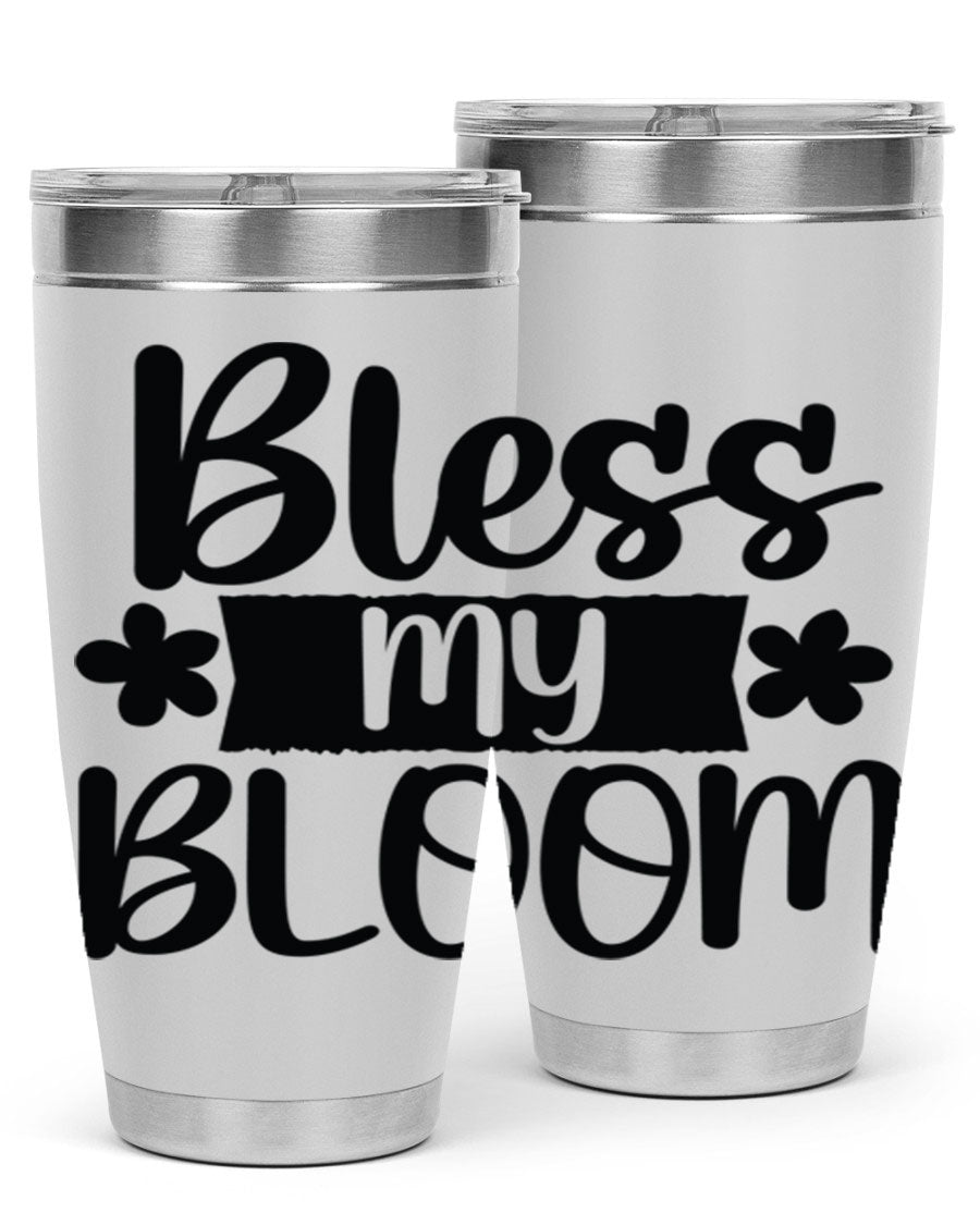 Bless My Bloom 20oz Tumbler featuring a vibrant floral design, made of stainless steel with a copper lining, perfect for hot and cold beverages.