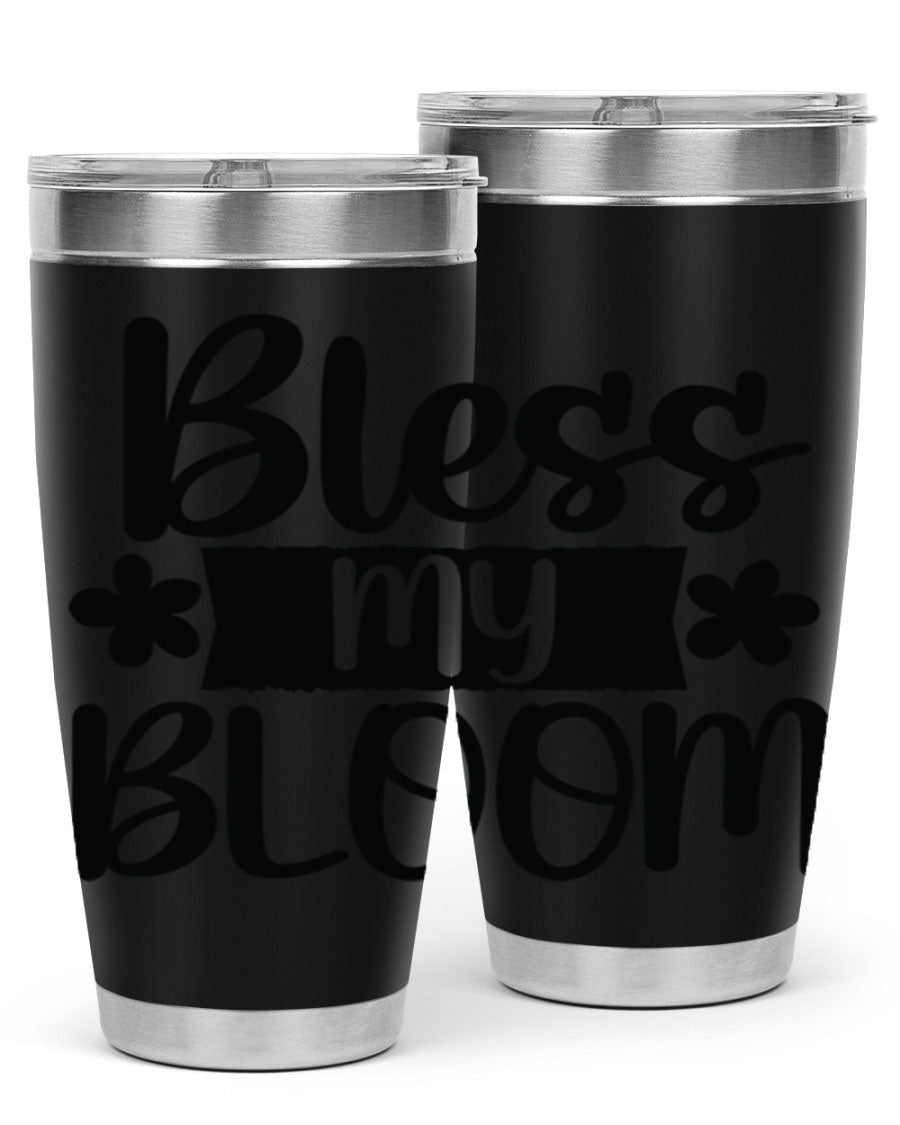 Bless My Bloom 20oz Tumbler featuring a vibrant floral design, made of stainless steel with a copper lining, perfect for hot and cold beverages.