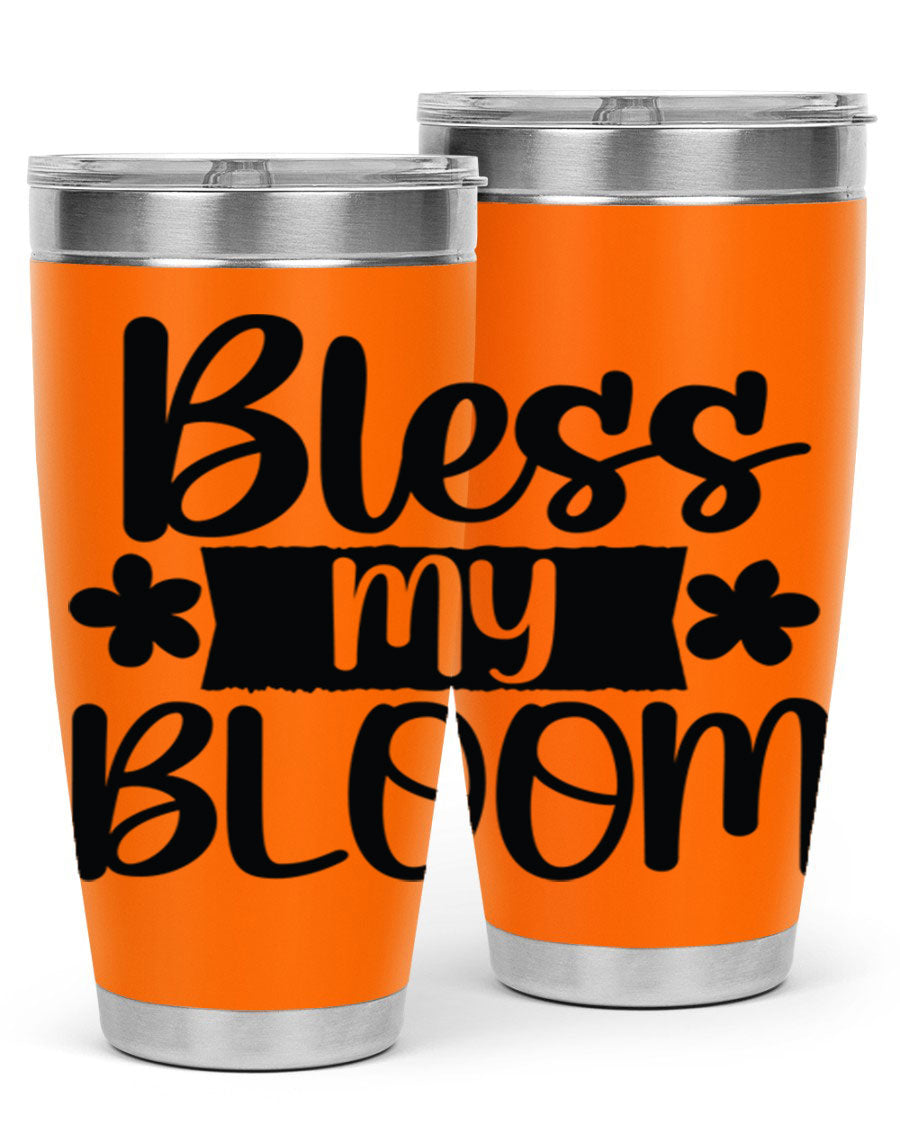 Bless My Bloom 20oz Tumbler featuring a vibrant floral design, made of stainless steel with a copper lining, perfect for hot and cold beverages.