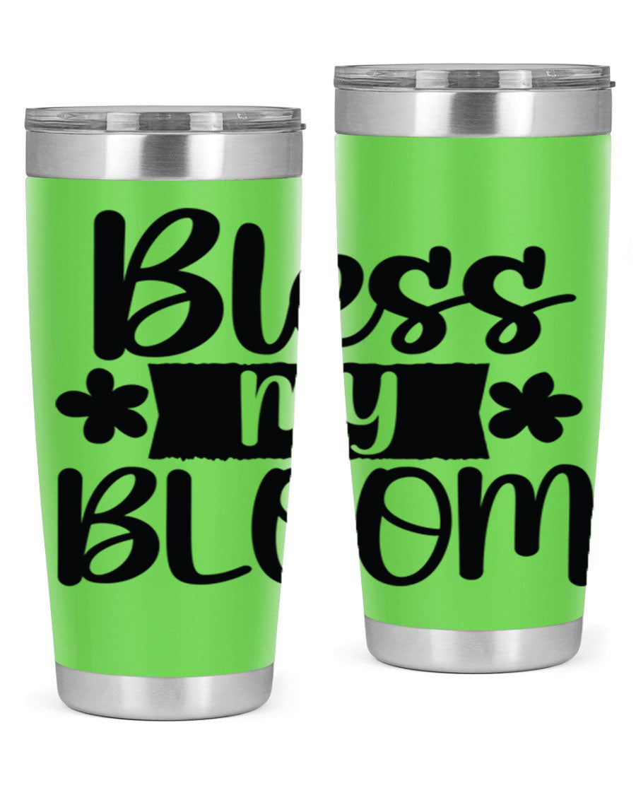 Bless My Bloom 20oz Tumbler featuring a vibrant floral design, made of stainless steel with a copper lining, perfect for hot and cold beverages.