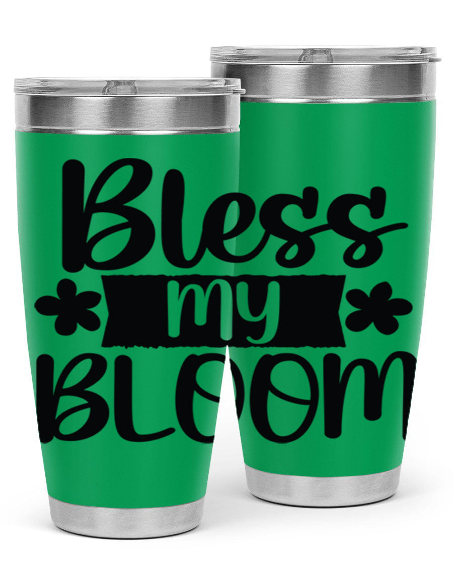 Bless My Bloom 20oz Tumbler featuring a vibrant floral design, made of stainless steel with a copper lining, perfect for hot and cold beverages.