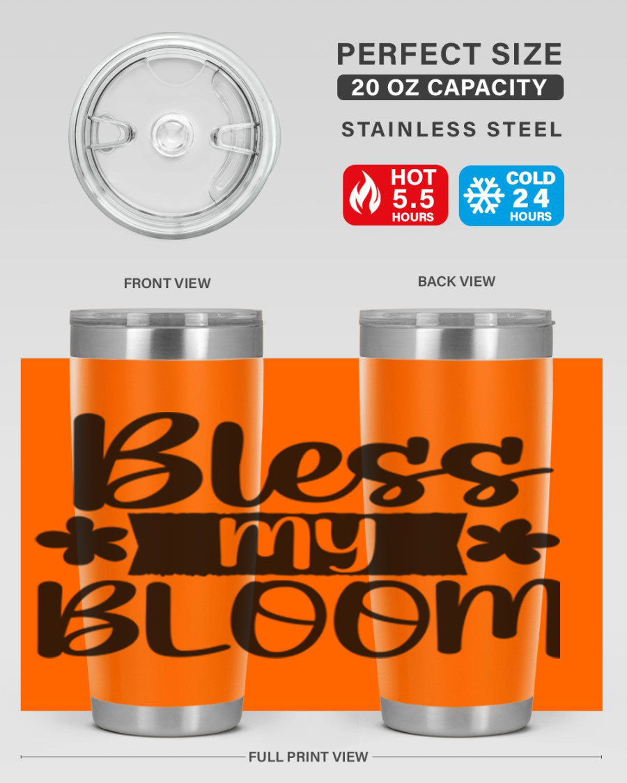 Bless My Bloom 20oz Tumbler featuring a vibrant floral design, made of stainless steel with a copper lining, perfect for hot and cold beverages.