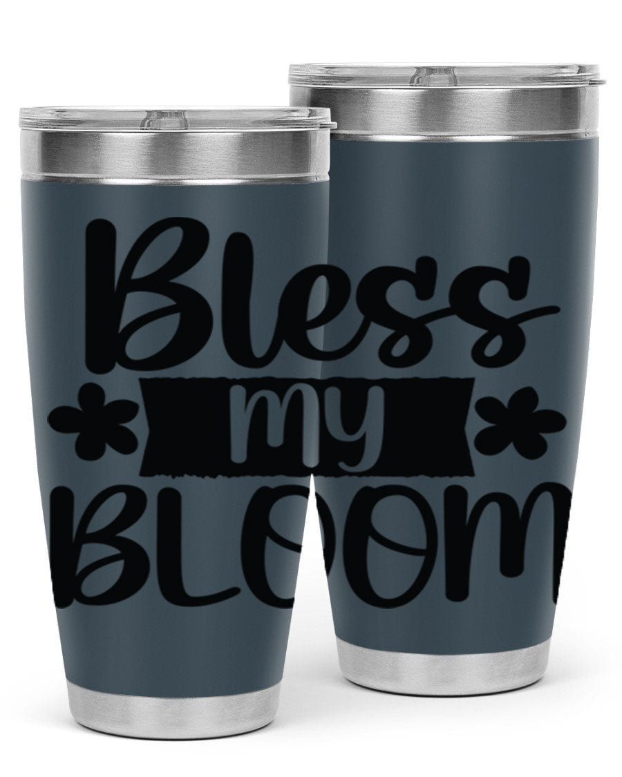 Bless My Bloom 20oz Tumbler featuring a vibrant floral design, made of stainless steel with a copper lining, perfect for hot and cold beverages.