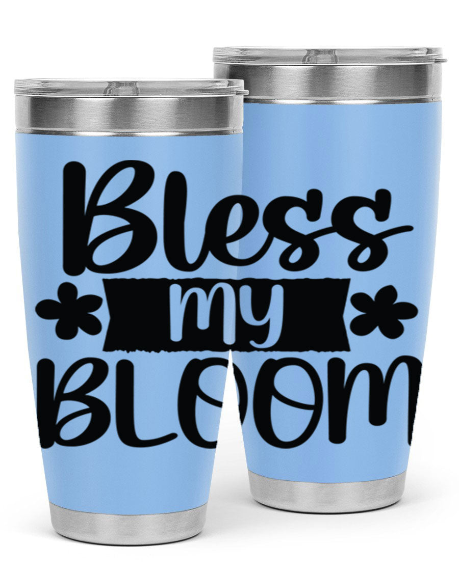 Bless My Bloom 20oz Tumbler featuring a vibrant floral design, made of stainless steel with a copper lining, perfect for hot and cold beverages.