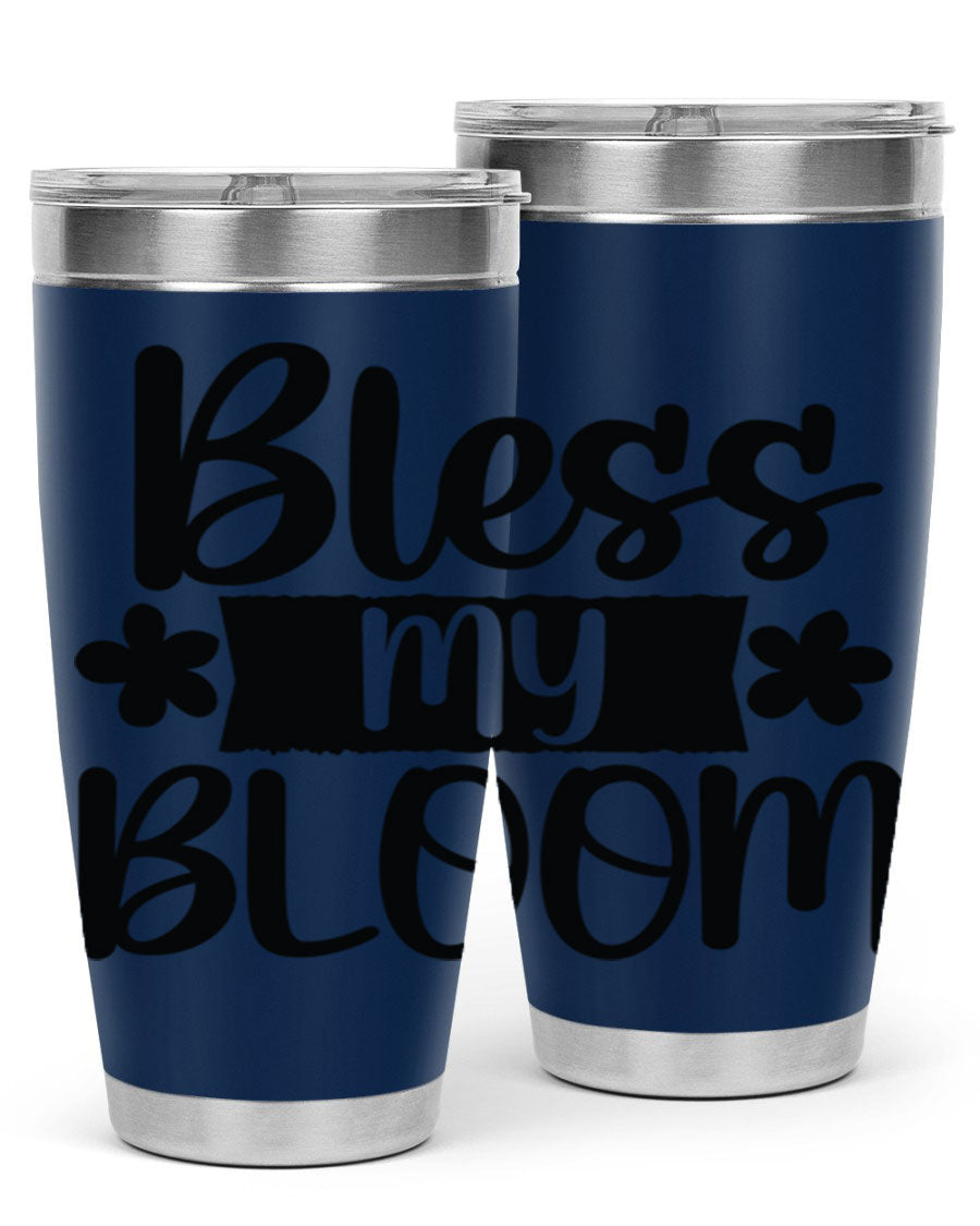 Bless My Bloom 20oz Tumbler featuring a vibrant floral design, made of stainless steel with a copper lining, perfect for hot and cold beverages.