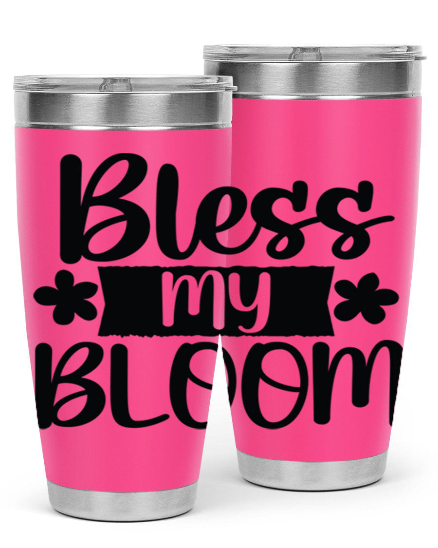 Bless My Bloom 20oz Tumbler featuring a vibrant floral design, made of stainless steel with a copper lining, perfect for hot and cold beverages.