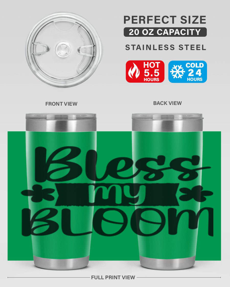 Bless My Bloom 20oz Tumbler featuring a vibrant floral design, made of stainless steel with a copper lining, perfect for hot and cold beverages.