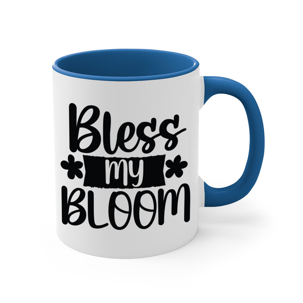 Bless my bloom design 60# Mug featuring a glossy finish, colored handle, and interior, available in multiple colors and sizes.