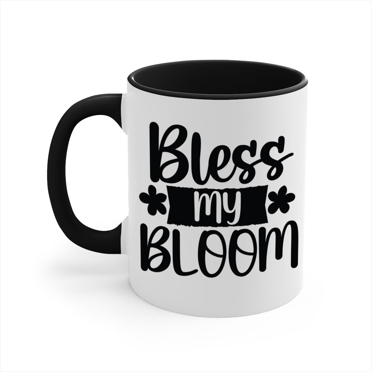 Bless my bloom design 60# Mug featuring a glossy finish, colored handle, and interior, available in multiple colors and sizes.