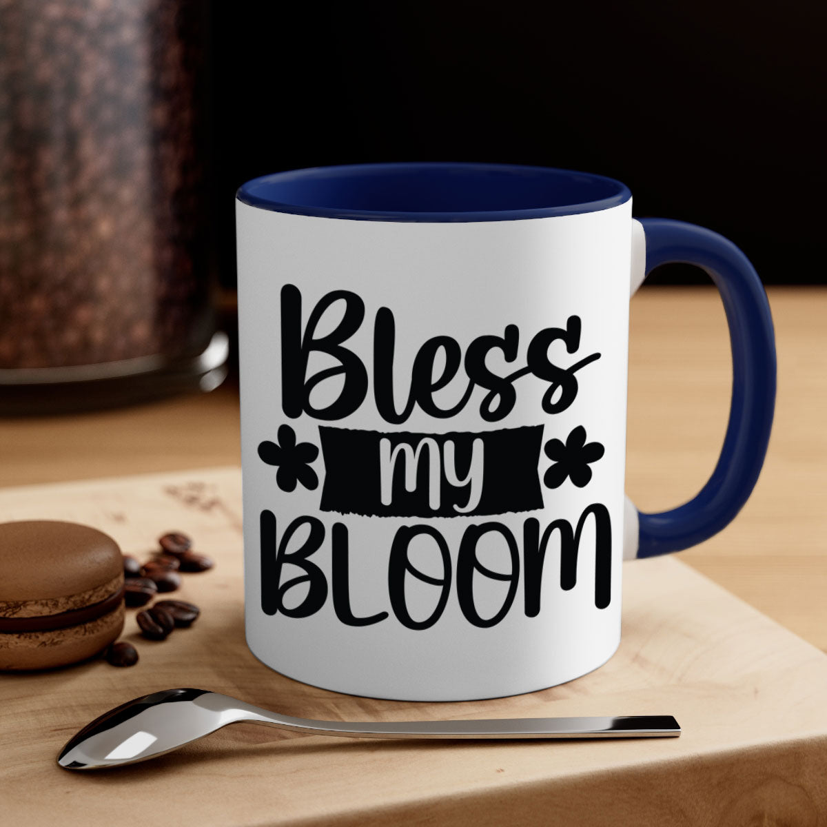 Bless my bloom design 60# Mug featuring a glossy finish, colored handle, and interior, available in multiple colors and sizes.