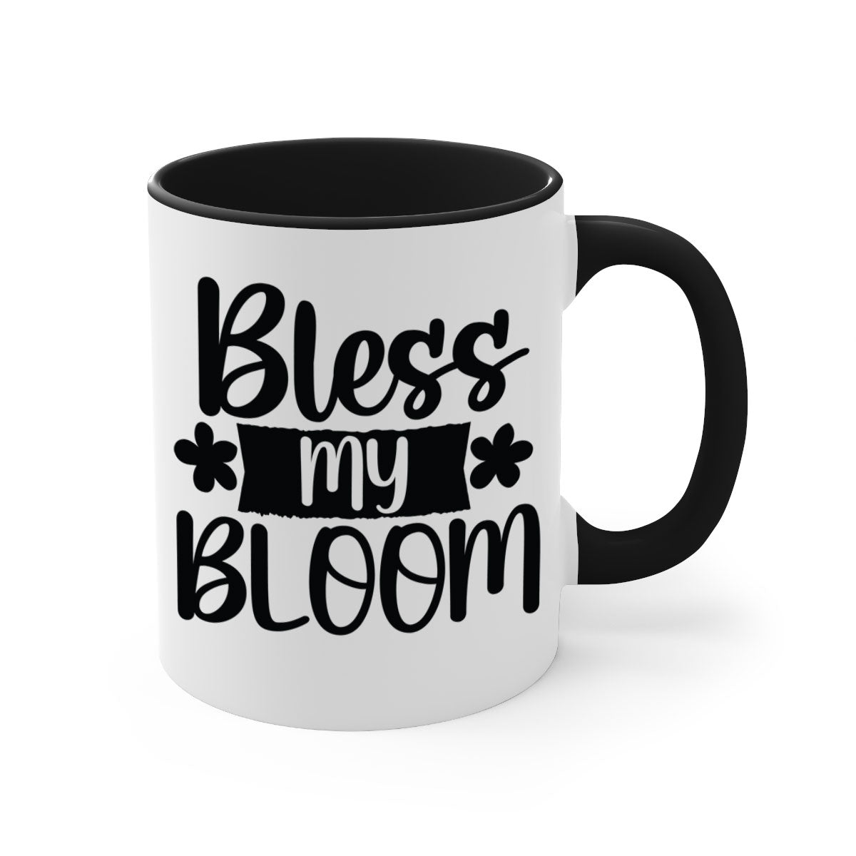 Bless my bloom design 60# Mug featuring a glossy finish, colored handle, and interior, available in multiple colors and sizes.