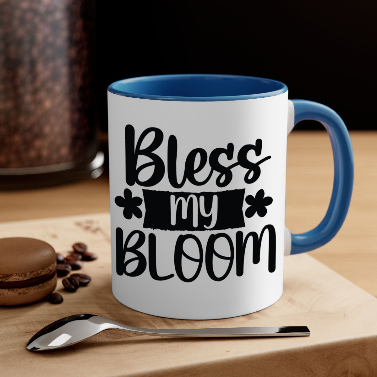 Bless my bloom design 60# Mug featuring a glossy finish, colored handle, and interior, available in multiple colors and sizes.