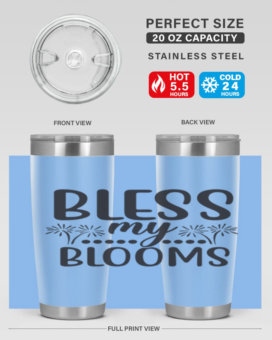 Bless my blooms 39# spring tumbler in vibrant floral design, showcasing its double wall vacuum stainless steel construction and drink-thru lid.