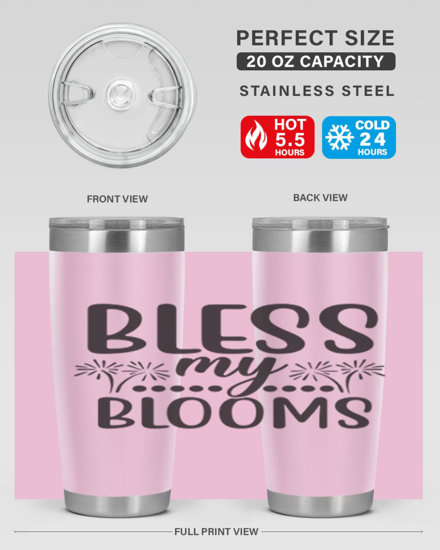 Bless my blooms 39# spring tumbler in vibrant floral design, showcasing its double wall vacuum stainless steel construction and drink-thru lid.