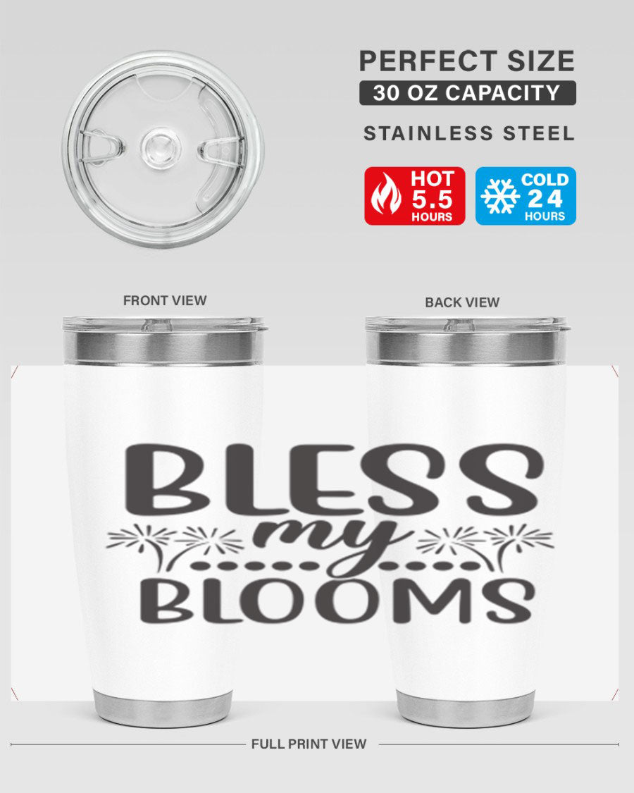 Bless my blooms 39# spring tumbler in vibrant floral design, showcasing its double wall vacuum stainless steel construction and drink-thru lid.