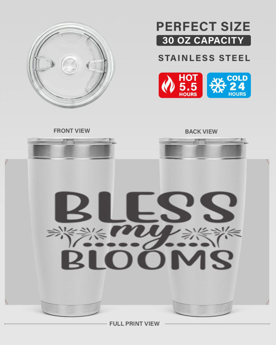 Bless my blooms 39# spring tumbler in vibrant floral design, showcasing its double wall vacuum stainless steel construction and drink-thru lid.