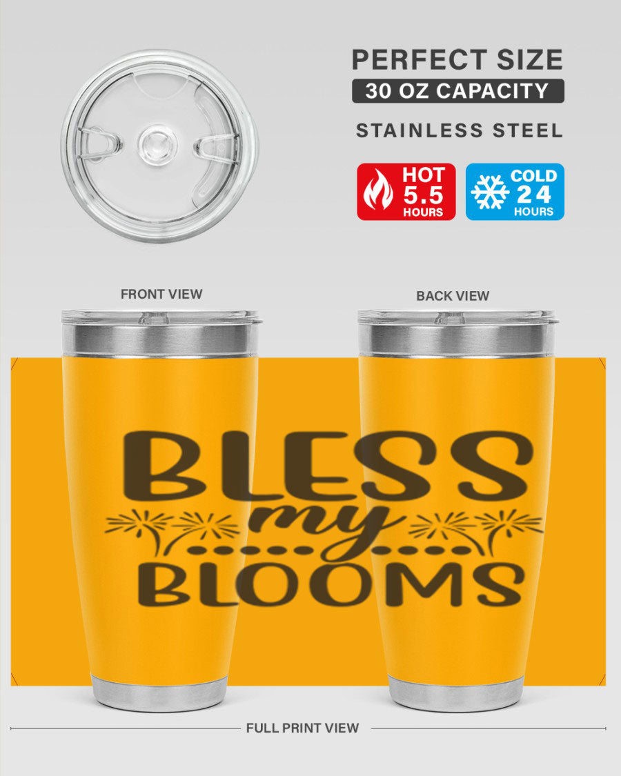 Bless my blooms 39# spring tumbler in vibrant floral design, showcasing its double wall vacuum stainless steel construction and drink-thru lid.