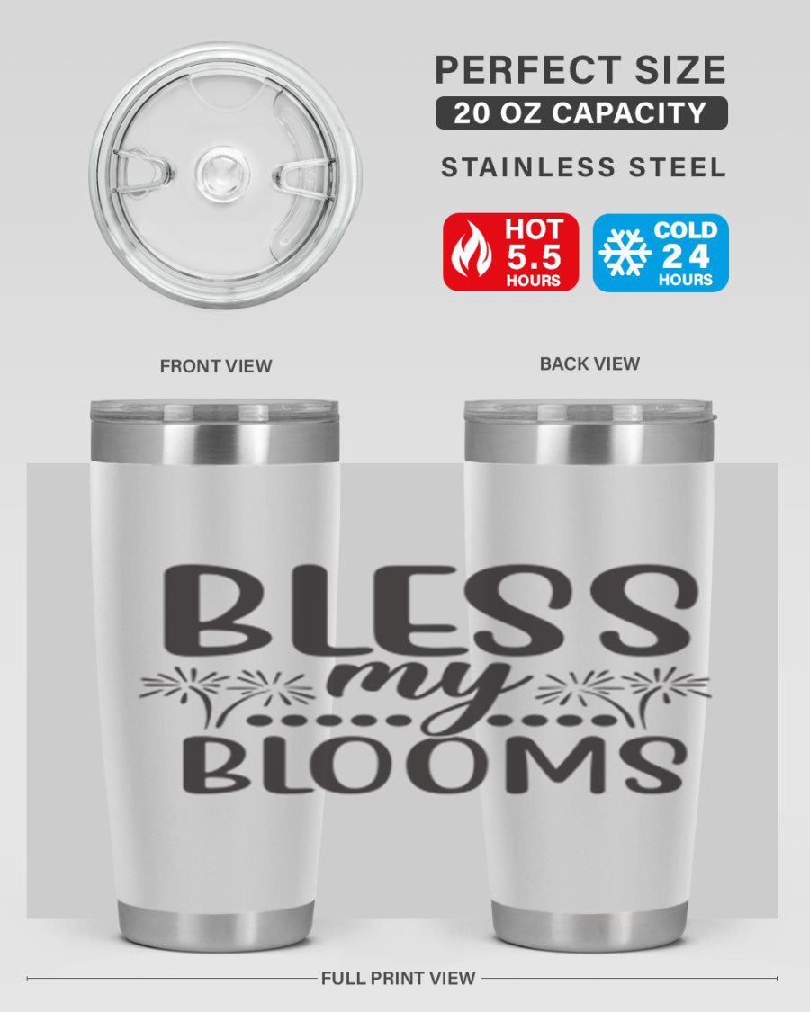 Bless my blooms 39# spring tumbler in vibrant floral design, showcasing its double wall vacuum stainless steel construction and drink-thru lid.