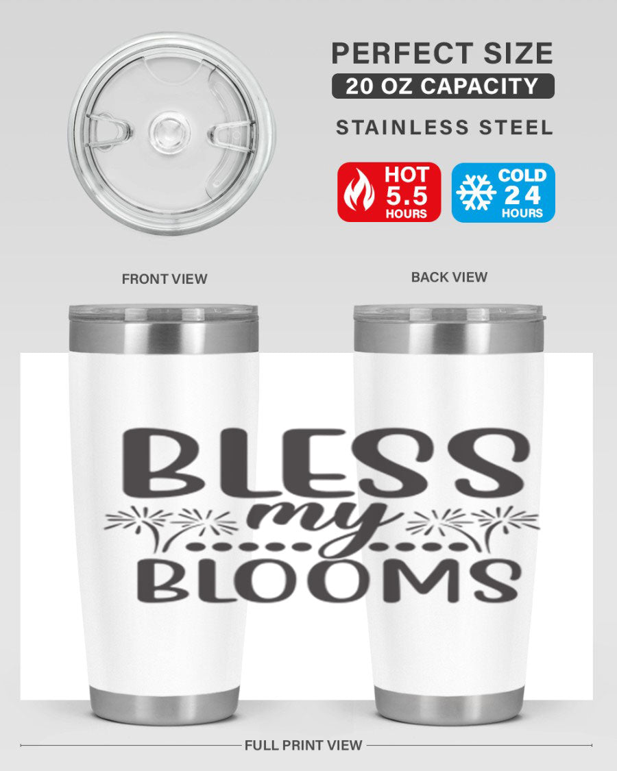 Bless my blooms 39# spring tumbler in vibrant floral design, showcasing its double wall vacuum stainless steel construction and drink-thru lid.