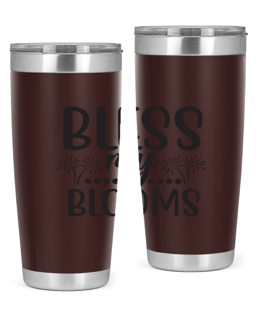 Bless my blooms 39# spring tumbler in vibrant floral design, showcasing its double wall vacuum stainless steel construction and drink-thru lid.