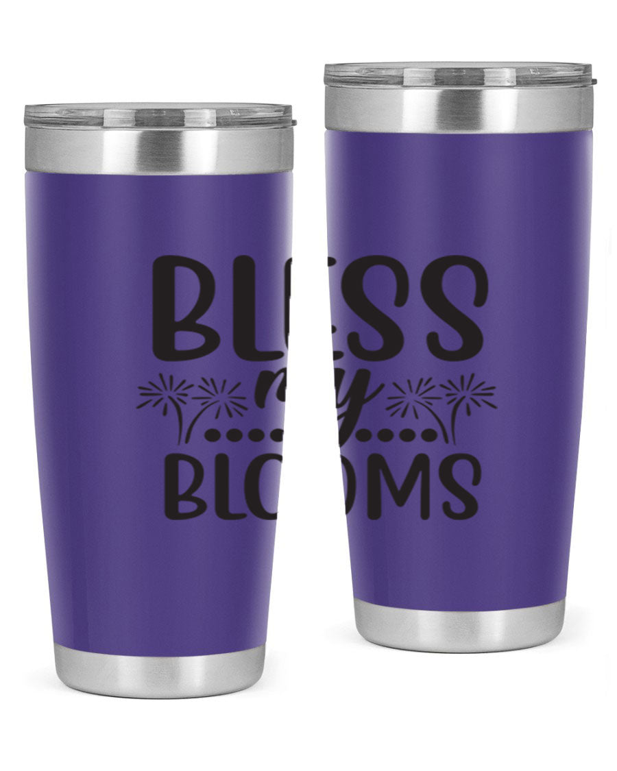 Bless my blooms 39# spring tumbler in vibrant floral design, showcasing its double wall vacuum stainless steel construction and drink-thru lid.