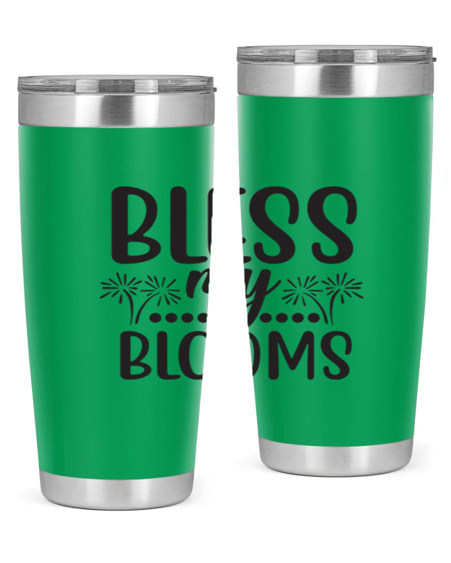 Bless my blooms 39# spring tumbler in vibrant floral design, showcasing its double wall vacuum stainless steel construction and drink-thru lid.